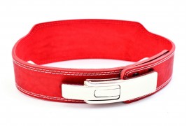 Пояс для атлетов кожаный с карабином двухслойный, 100 мм красный (AK-058-100)