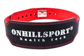 Пояс для атлетов кожаный с карабином двухслойный, 100 мм черно-красный (AK-062-100)