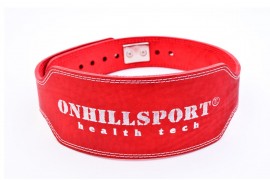 Пояс для атлетов  кожаный с карабином двухслойный, 120 мм красный (AK-066-120)