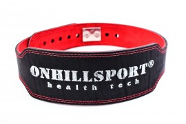 Пояс для атлетов  кожаный с карабином двухслойный, 120 мм черно-красный (AK-070-120)