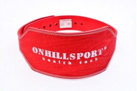 Пояс для атлетов кожаный с карабином двухслойный, 150 мм красный (AK-074-150)