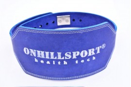 Пояс для атлетов  кожаный с карабином двухслойный, 150 мм синий (AK-076-150)