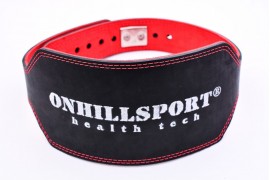 Пояс для атлетов кожаный с карабином двухслойный, 150 мм черно-красный (AK-078-150)