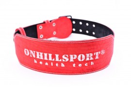 Пояс для атлетов кожаный с пряжкой (2 иглы),  однослойный, 100 мм красный (AP-080-100)