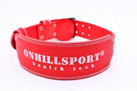 Пояс для атлетов кожаный с пряжкой (2 иглы), двухслойный, 100 мм красный (AP-081-100)