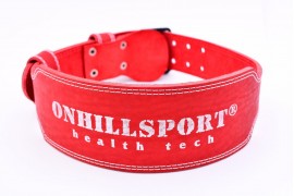 Пояс для атлетов кожаный с пряжкой (2 иглы), трехслойный, 100 мм красный (AP-082-100)