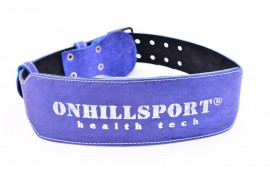 Пояс для атлетов кожаный с пряжкой (2 иглы),  однослойный, 100 мм синий (AP-083-100)