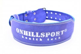 Пояс для атлетов кожаный с пряжкой (2 иглы), трехслойный, 100 мм синий (AP-085-100)