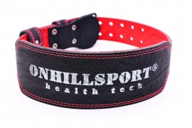 Пояс для атлетов  кожаный с пряжкой (2 иглы), двухслойный, 100 мм черно-красный (AP-086-100)