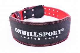 Пояс для атлетов  кожаный с пряжкой (2 иглы), двухслойный, 120 мм черно-красный (AP-100-120)