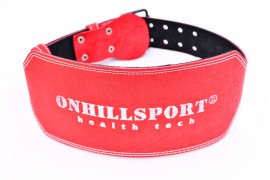 Пояс для атлетов  кожаный с пряжкой (2 иглы), однослойный, 150 мм красный (AP-211-150)