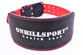 Пояс для атлетов  кожаный с пряжкой (2 иглы), двухслойный, 150 мм черно-красный (AP-217-150)