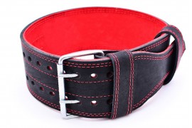 Пояс для силовых упражнений с пряжкой (2 иглы) 2 слоя,  черно-красный (PP-038)