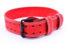 Пояс для жима лежа с пряжкой (2 иглы), двухслойный, 60 мм ширина, красный (PG-053)