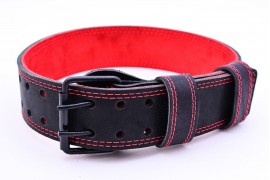 Пояс для жима лежа с пряжкой (2 иглы), двухслойный, 60 мм ширина, черно-красный (PG-054)